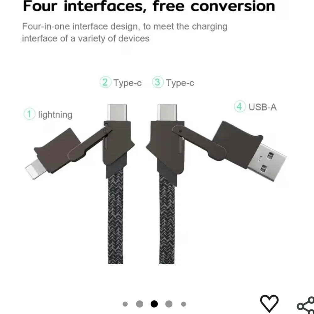 NWT 4-in-1 60W Fast-Charging Cable – Lightning, USB-C, Micro-USB 1m Cord